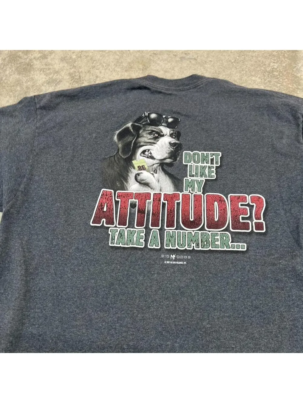 vintage big dogs dont like my attitude take a number grey shirt size large